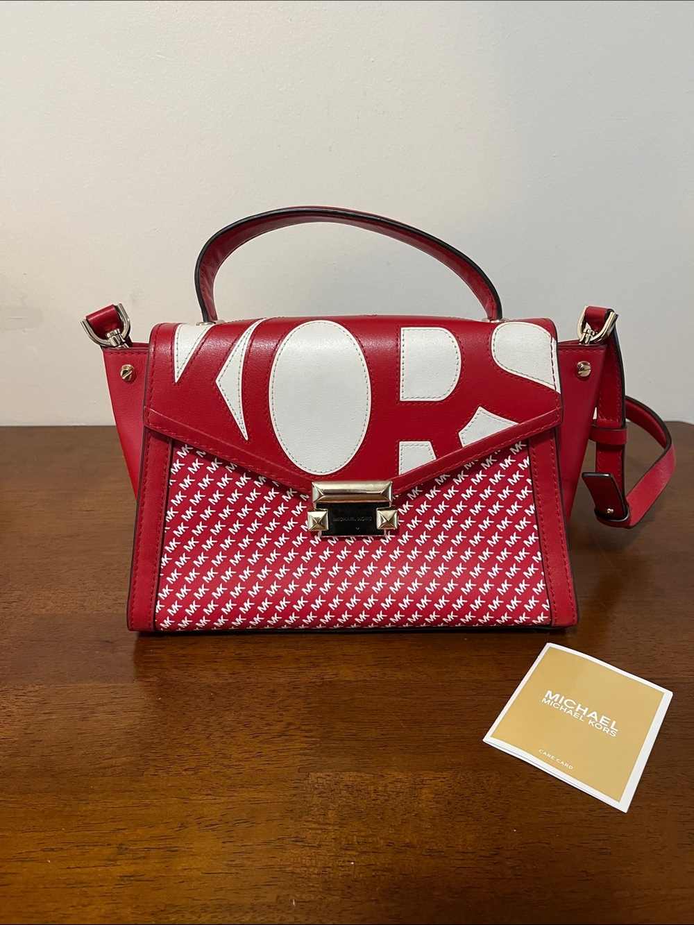 Michael Kors Red and White Logo Top-Handle Satchel